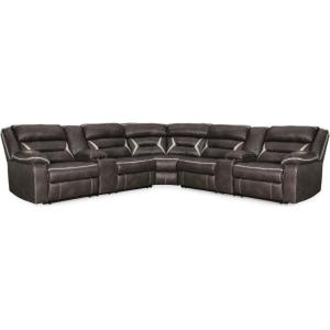 Signature Design by Ashley Modern Kincord L-Shape Symmetrical Faux Leather 3-Piece Power Reclining Sectional with Cup Holder and USB Charging Ports, Dark Brown(Symmetrical)