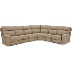 Signature Design by Ashley Next-Gen DuraPella Contemporary Faux Leather Modular Wall Hugger 3-Piece Power Reclining Sectional Loveseat with Console, Adjustable Headrest and USB Ports, Gray(Beige)