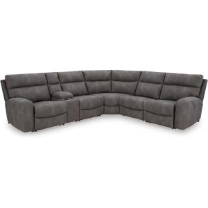 Signature Design by Ashley Next-Gen DuraPella Contemporary Faux Leather Modular Wall Hugger 3-Piece Power Reclining Sectional Loveseat with Console, Adjustable Headrest and USB Ports, Gray(Grey)