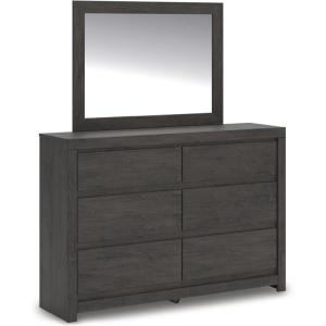 Signature Design by Ashley Parlayon Modern 6-Drawer Dresser and Mirror with Anti-Tipping Restraint, Black(Charcoal)