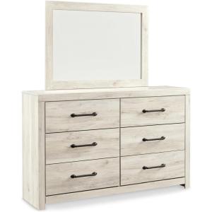 Signature Design by Ashley Parlayon Modern 6-Drawer Dresser and Mirror with Anti-Tipping Restraint, Black(Whitewash)