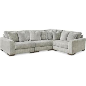 Signature Design by Ashley Regent Park Modern L-Shaped Anti Sag 5-Piece Sectional with Reversible Cushions and 11 Accent Pillows, Light Gray(Light Gray)