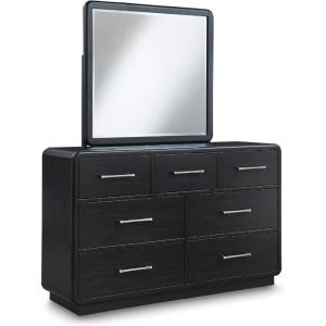 Signature Design by Ashley Rowanbeck Contemporary 7-Drawer Dresser and Mirror with Felt-Lined Top Drawers and Safety Stop, Black(Dresser and Mirror)