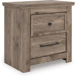 Signature Design by Ashley Stanziford Rustic 2-Drawer Nightstand with USB Port and Charging Station, Light Brown