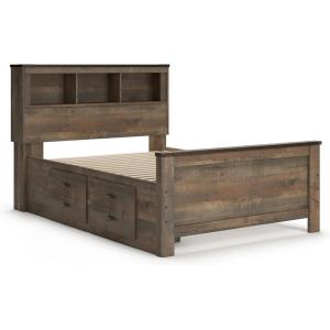 Signature Design by Ashley Trinell Rustic Bookcase Bed with Storage and Nailhead Accents, Foundation or Box Spring Not Needed, Full, Dark Brown(Full Bookcase Bed with 2 Storage Drawers)