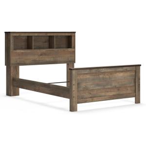 Signature Design by Ashley Trinell Rustic Bookcase Bed with Storage and Nailhead Accents, Foundation or Box Spring Not Needed, Full, Dark Brown(Full Bookcase Panel Bed)