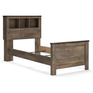 Signature Design by Ashley Trinell Rustic Bookcase Bed with Storage and Nailhead Accents, Foundation or Box Spring Not Needed, Full, Dark Brown(Twin Bookcase Bed)