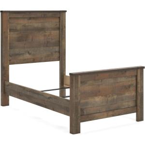 Signature Design by Ashley Trinell Rustic Bookcase Bed with Storage and Nailhead Accents, Foundation or Box Spring Not Needed, Full, Dark Brown(Twin Panel Bed)