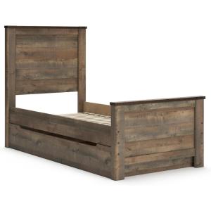 Signature Design by Ashley Trinell Rustic Bookcase Bed with Storage and Nailhead Accents, Foundation or Box Spring Not Needed, Full, Dark Brown(Twin Panel Bed with 1 Large Storage Drawer)