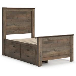 Signature Design by Ashley Trinell Rustic Bookcase Bed with Storage and Nailhead Accents, Foundation or Box Spring Not Needed, Full, Dark Brown(Twin Panel Bed with 2 Storage Drawers)