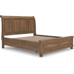 Signature Design by Ashley Vandenmore Traditional Panel Storage Bed, Foundation or Box Spring Not Needed, Queen, Dark Brown(California King Storage Sleigh Bed)