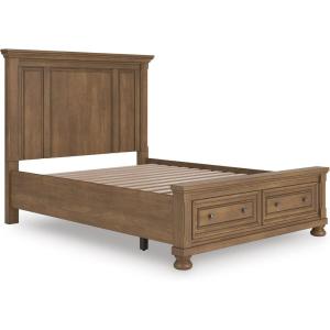Signature Design by Ashley Vandenmore Traditional Panel Storage Bed, Foundation or Box Spring Not Needed, Queen, Dark Brown(Queen Panel Storage Bed)