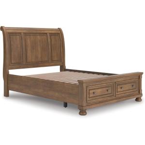 Signature Design by Ashley Vandenmore Traditional Panel Storage Bed, Foundation or Box Spring Not Needed, Queen, Dark Brown(Queen Storage Sleigh Bed)