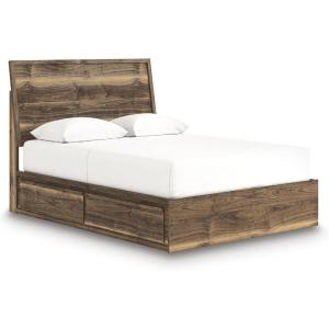 Signature Design by Ashley Zadilyn Mid-Century Modern Panel Platform Bed with Storage, Foundation or Box Spring Not Needed, Twin, Dark Brown(Queen Panel Bed with Storage)