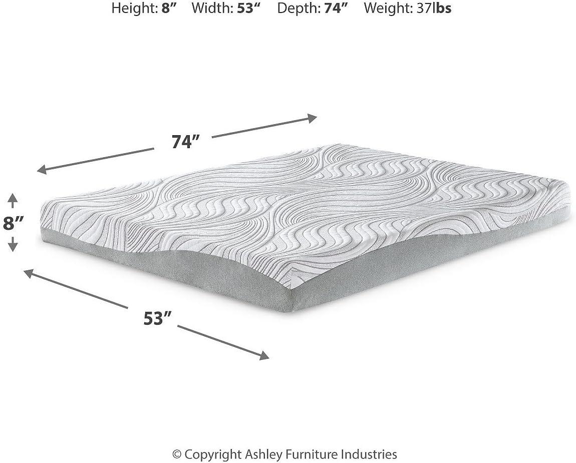 imageSignature Design by Ashley 8 Firm Full Mattress with Memory Foam Support Foam Knit Cover Adjustable Base Compatible 53 W x 745 D x 8 H WhiteFull Mattress