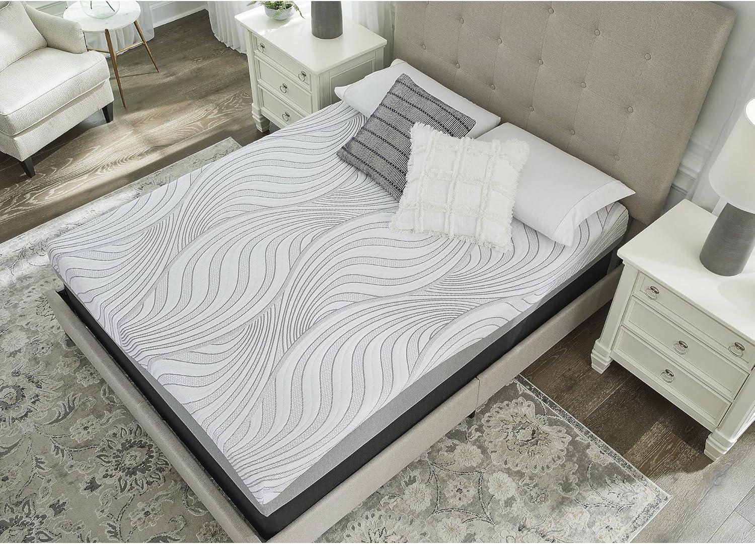 imageSignature Design by Ashley 8 Firm Full Mattress with Memory Foam Support Foam Knit Cover Adjustable Base Compatible 53 W x 745 D x 8 H WhiteTwin Mattress