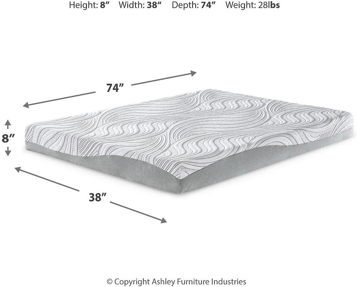 imageSignature Design by Ashley 8 Firm Full Mattress with Memory Foam Support Foam Knit Cover Adjustable Base Compatible 53 W x 745 D x 8 H WhiteTwin Mattress
