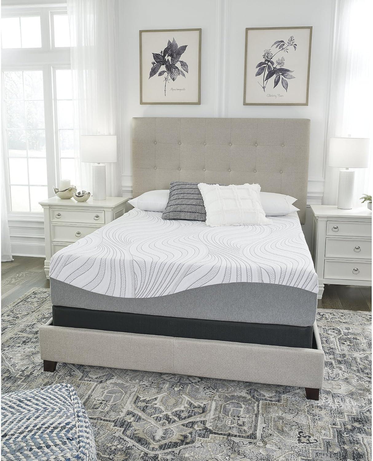 imageSignature Design by Ashley 8 Firm Full Mattress with Memory Foam Support Foam Knit Cover Adjustable Base Compatible 53 W x 745 D x 8 H WhiteTwin Mattress