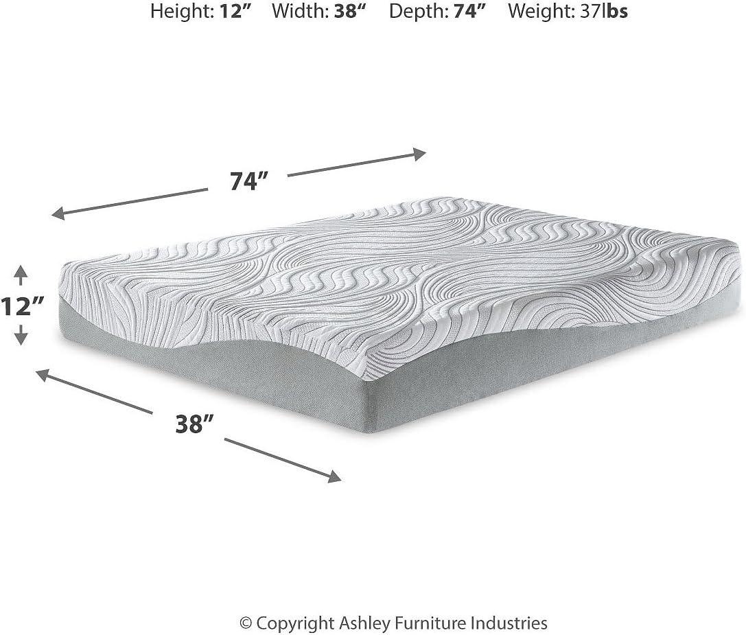 imageSignature Design by Ashley 8 Firm Full Mattress with Memory Foam Support Foam Knit Cover Adjustable Base Compatible 53 W x 745 D x 8 H WhiteTwin Mattress