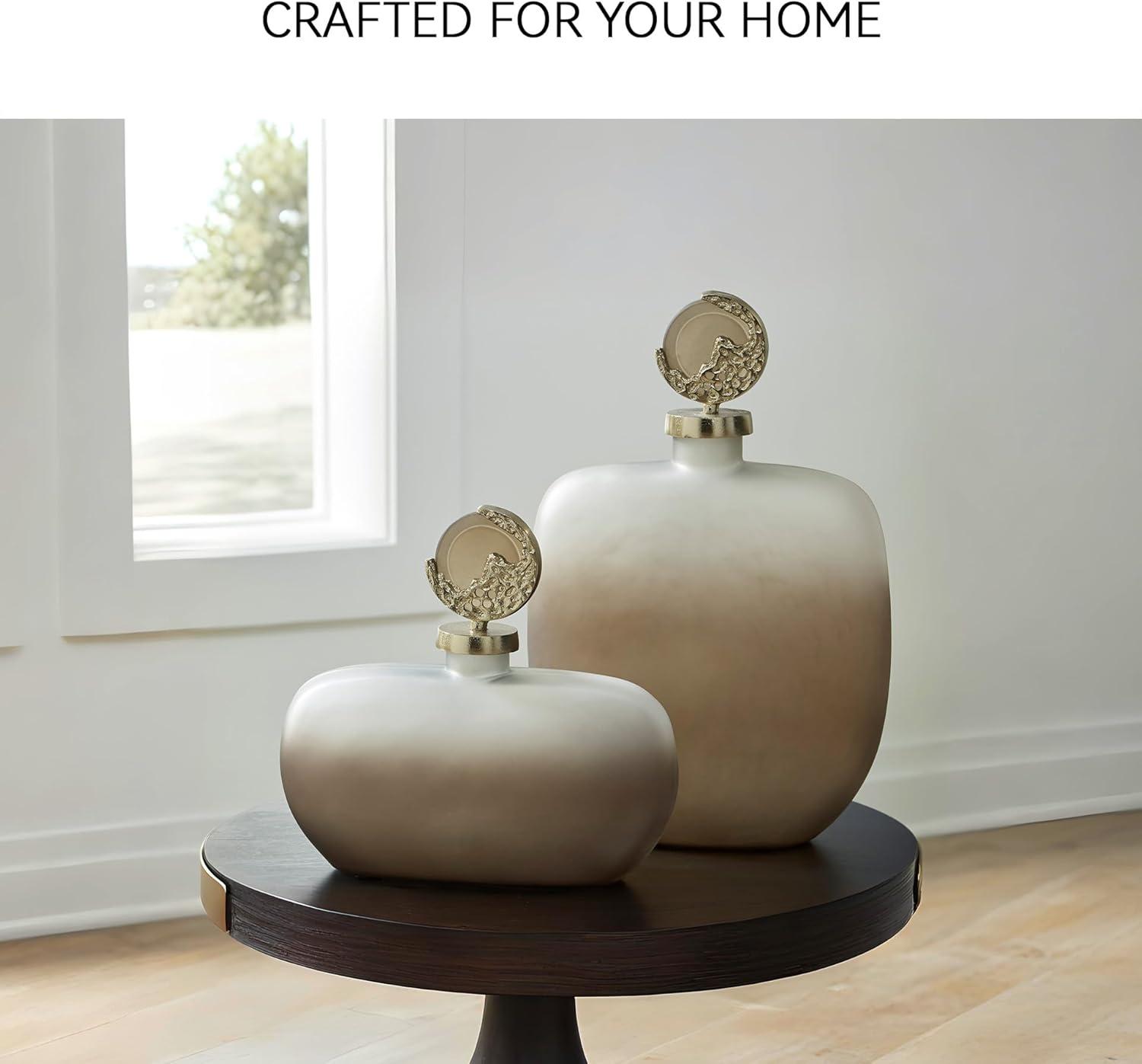 imageSignature Design by Ashley Acario Traditional Frosted Glass Jar with Cast Aluminum Topper Light Brown amp Metallic3046 Ounces