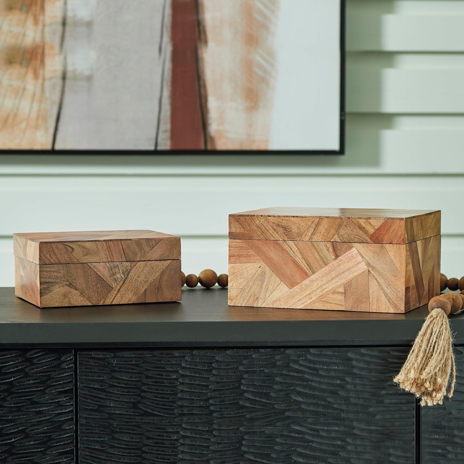 imageSignature Design by Ashley Aldenburg Hexagonal Modern Mosaic Box Set Set of 2 White amp Light BrownBrown