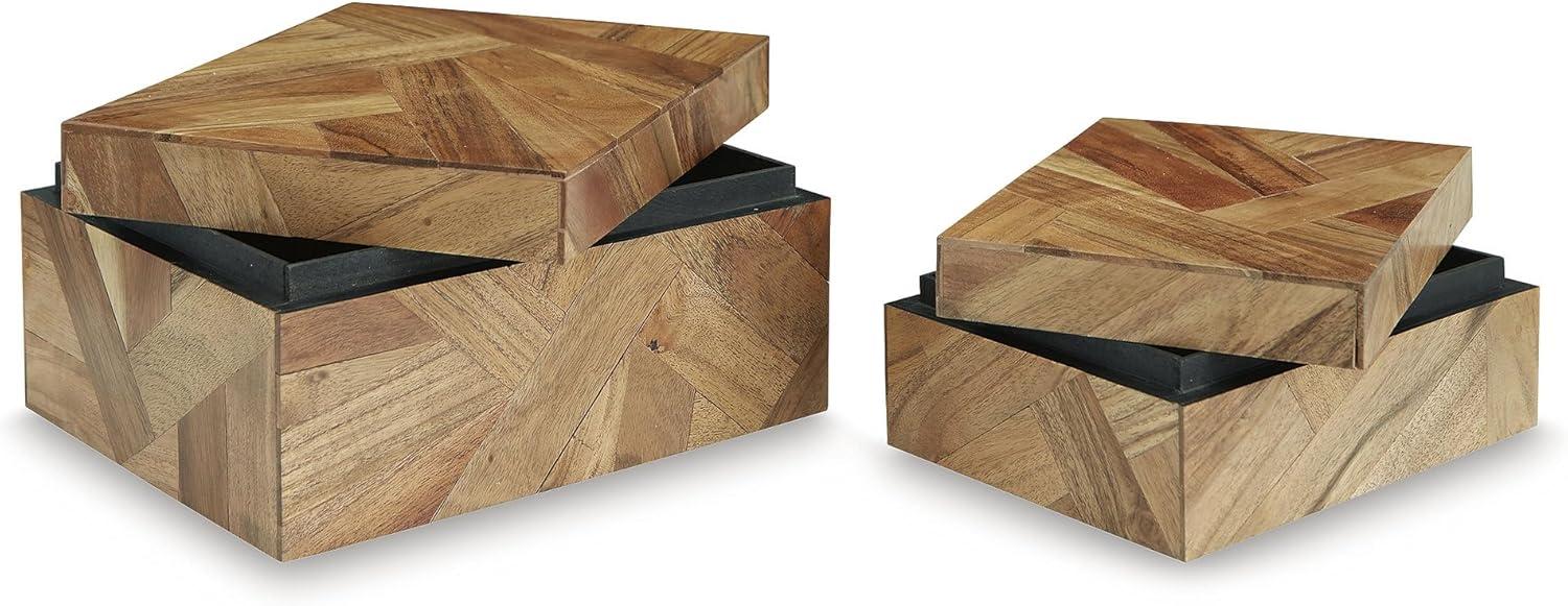 imageSignature Design by Ashley Aldenburg Hexagonal Modern Mosaic Box Set Set of 2 White amp Light BrownBrown