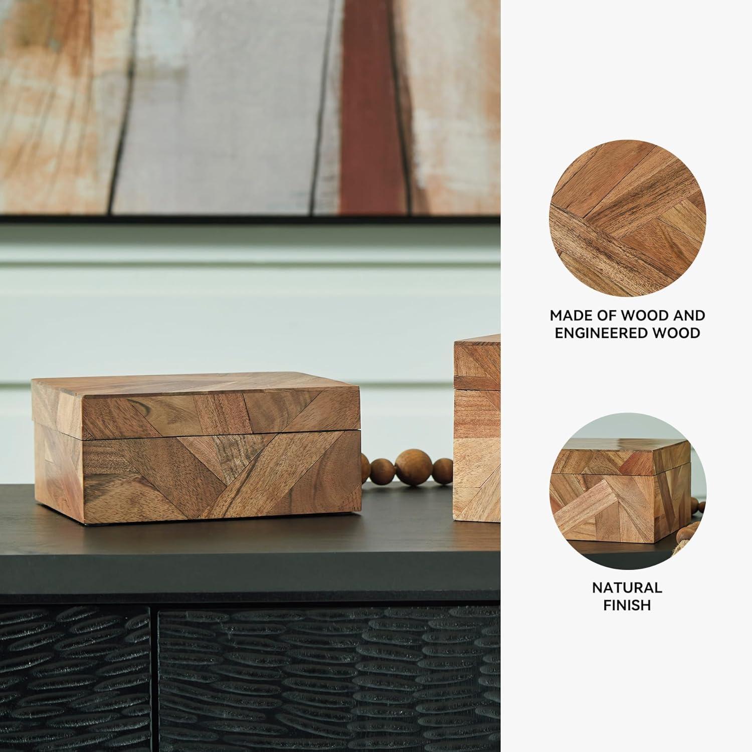 imageSignature Design by Ashley Aldenburg Hexagonal Modern Mosaic Box Set Set of 2 White amp Light BrownBrown