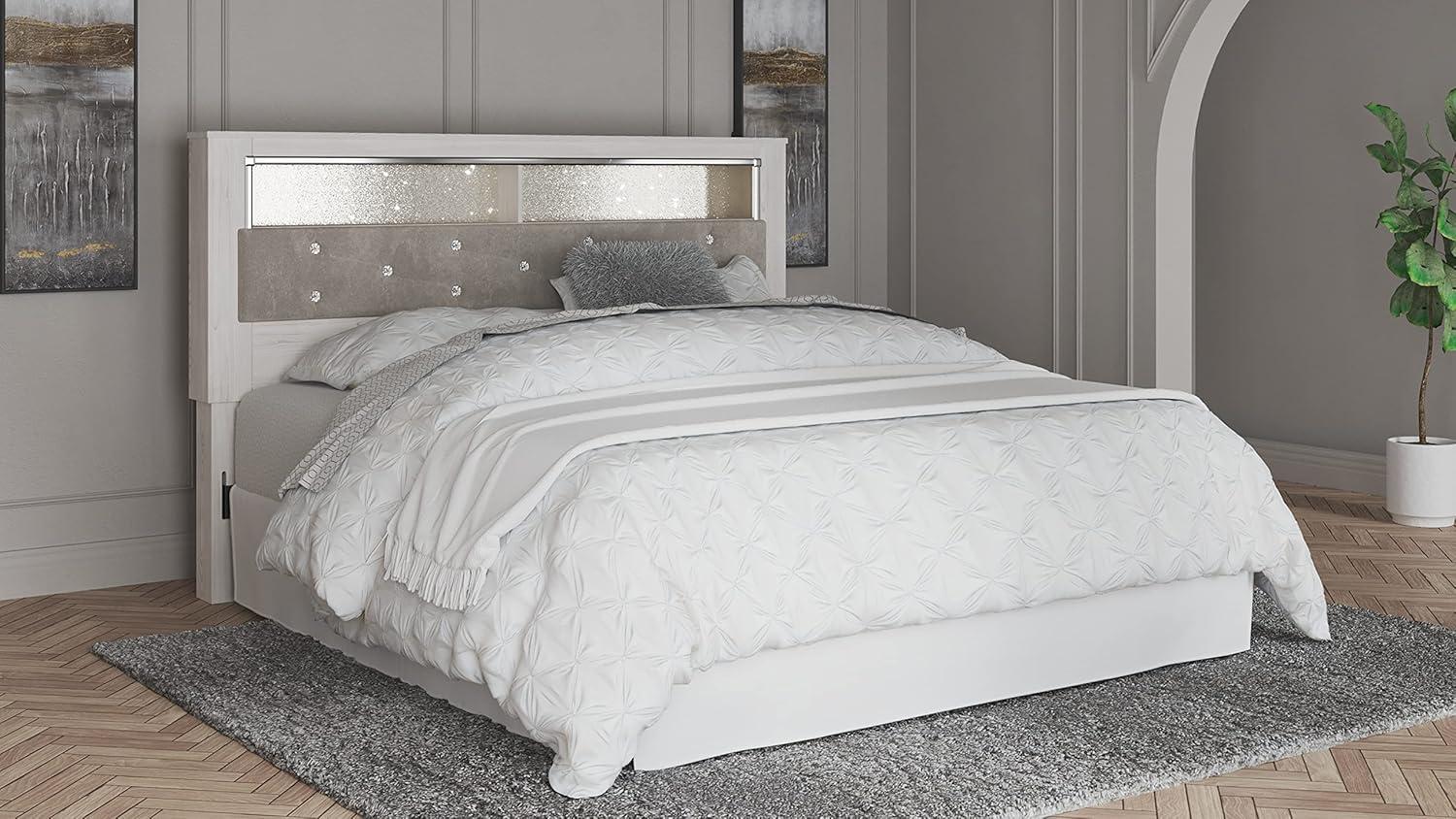 imageSignature Design by Ashley Altyra Modern King Tufted Panel Bookcase Bed Foundation or Box Spring Not Needed WhiteKing Bookcase Headboard Only