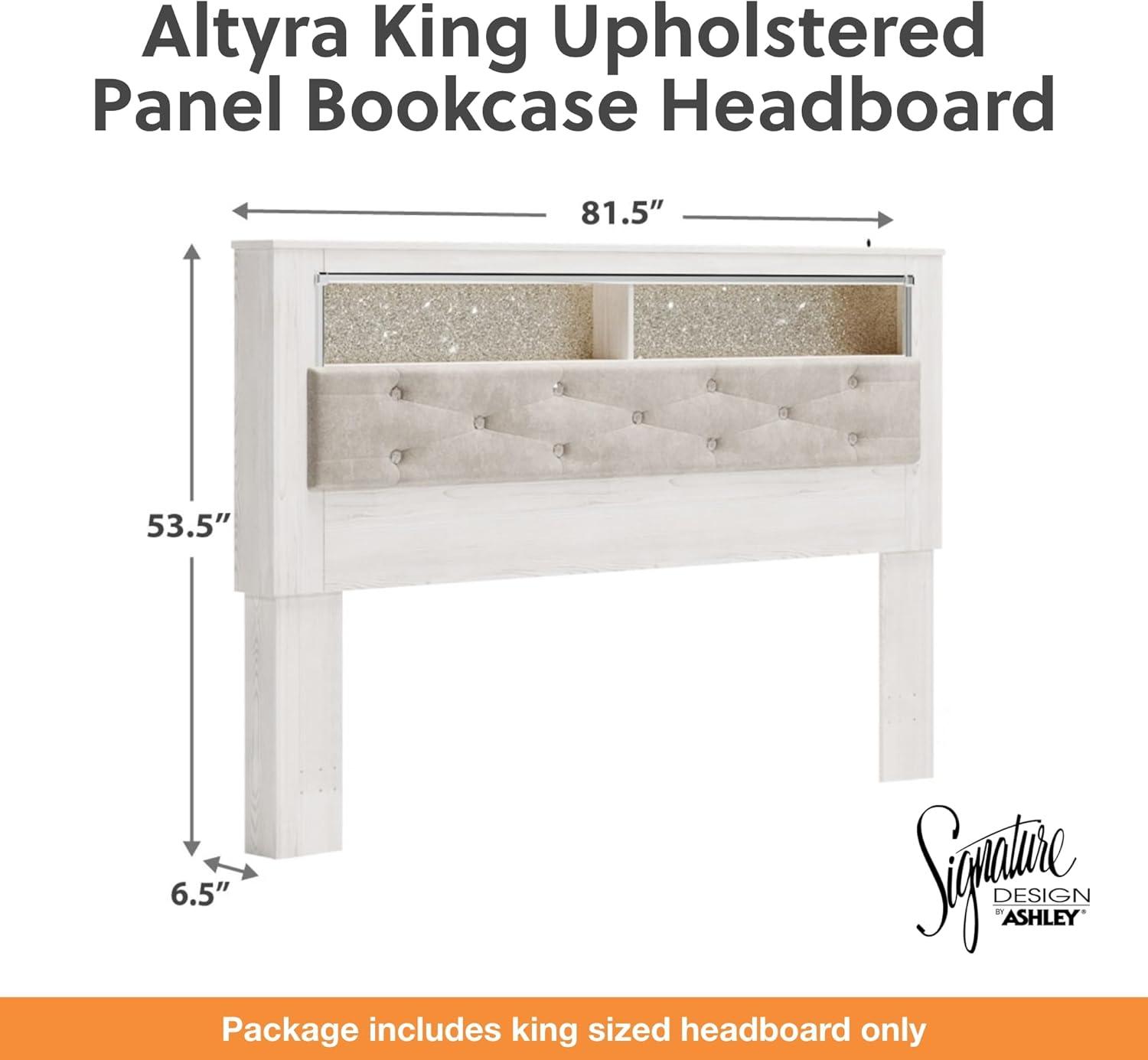 imageSignature Design by Ashley Altyra Modern King Tufted Panel Bookcase Bed Foundation or Box Spring Not Needed WhiteKing Bookcase Headboard Only