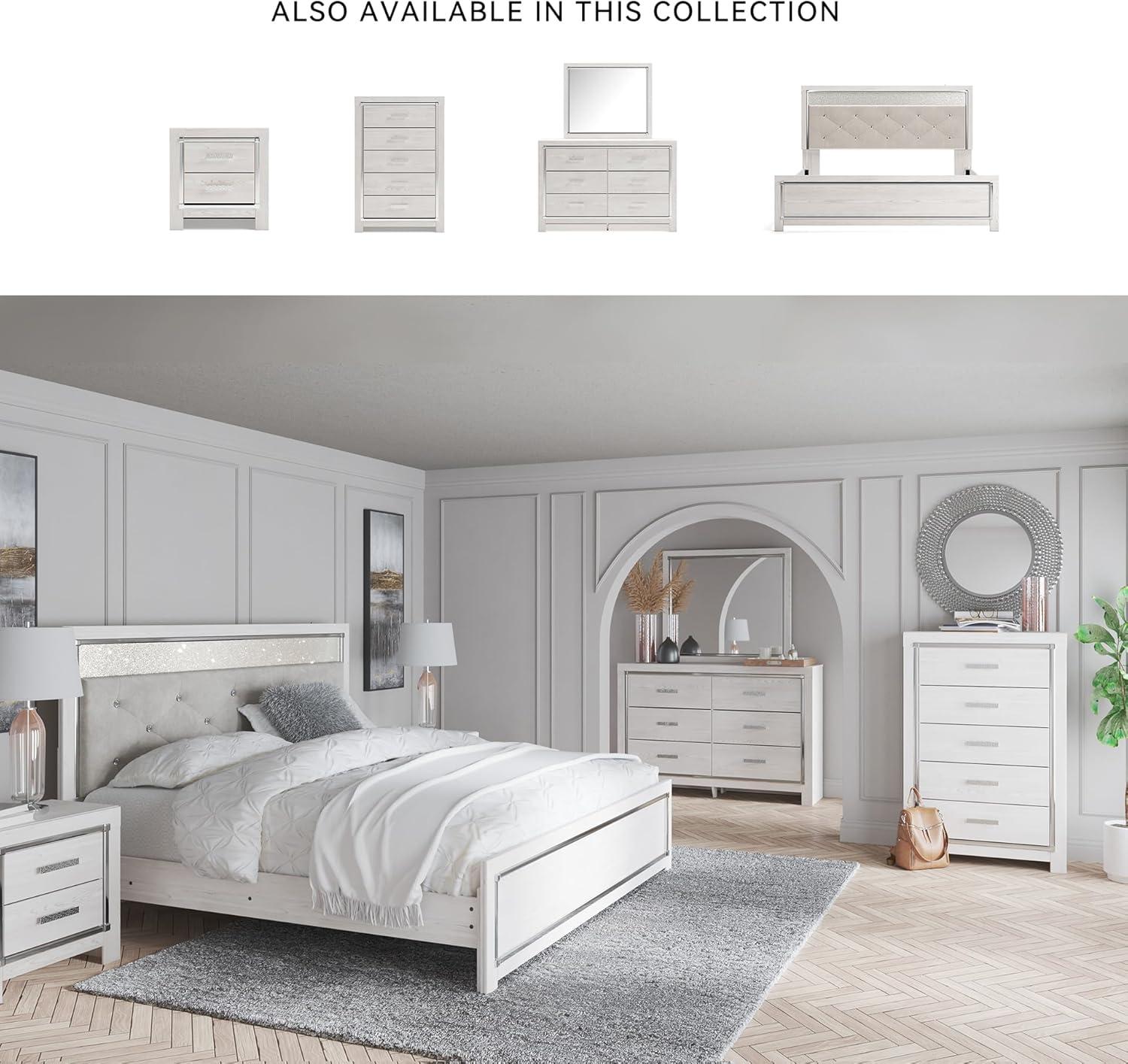 imageSignature Design by Ashley Altyra Modern King Tufted Panel Bookcase Bed Foundation or Box Spring Not Needed WhiteKing Panel Bed