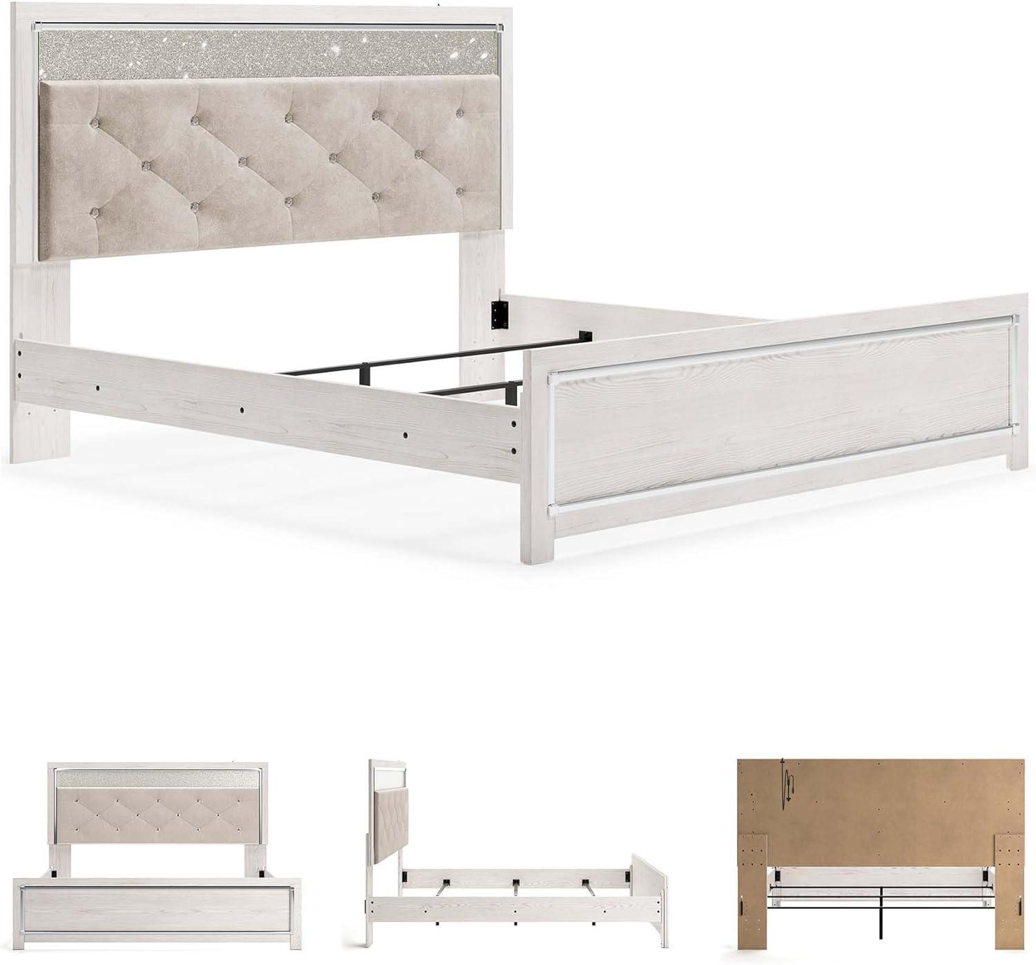 imageSignature Design by Ashley Altyra Modern King Tufted Panel Bookcase Bed Foundation or Box Spring Not Needed WhiteKing Panel Bed