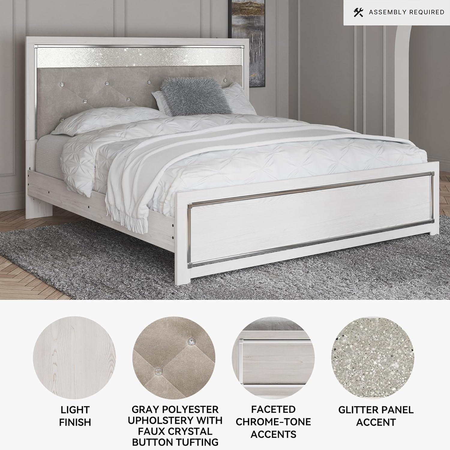 imageSignature Design by Ashley Altyra Modern King Tufted Panel Bookcase Bed Foundation or Box Spring Not Needed WhiteKing Panel Bed