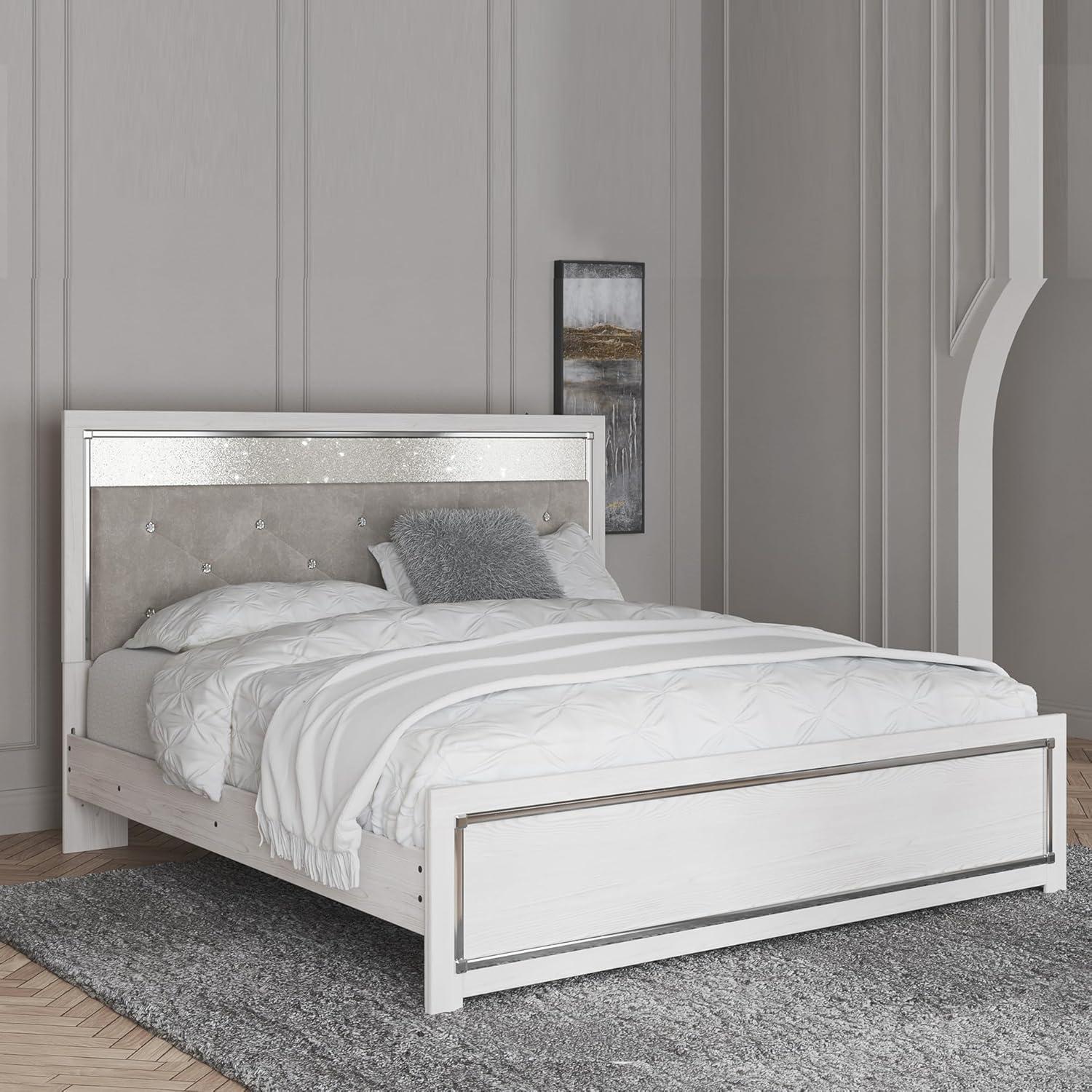 imageSignature Design by Ashley Altyra Modern King Tufted Panel Bookcase Bed Foundation or Box Spring Not Needed WhiteKing Panel Bed