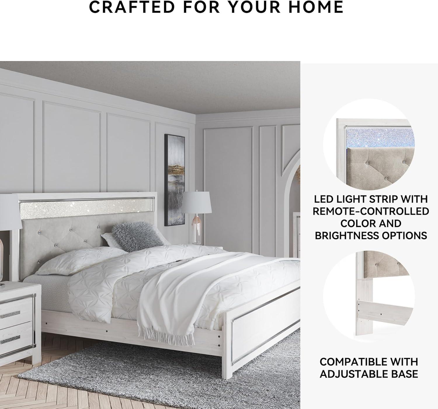 imageSignature Design by Ashley Altyra Modern King Tufted Panel Bookcase Bed Foundation or Box Spring Not Needed WhiteKing Panel Bed