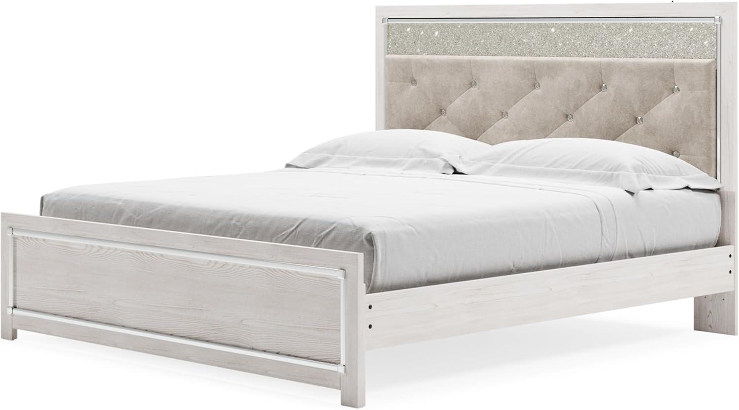 imageSignature Design by Ashley Altyra Modern King Tufted Panel Bookcase Bed Foundation or Box Spring Not Needed WhiteKing Panel Bedwith Rails
