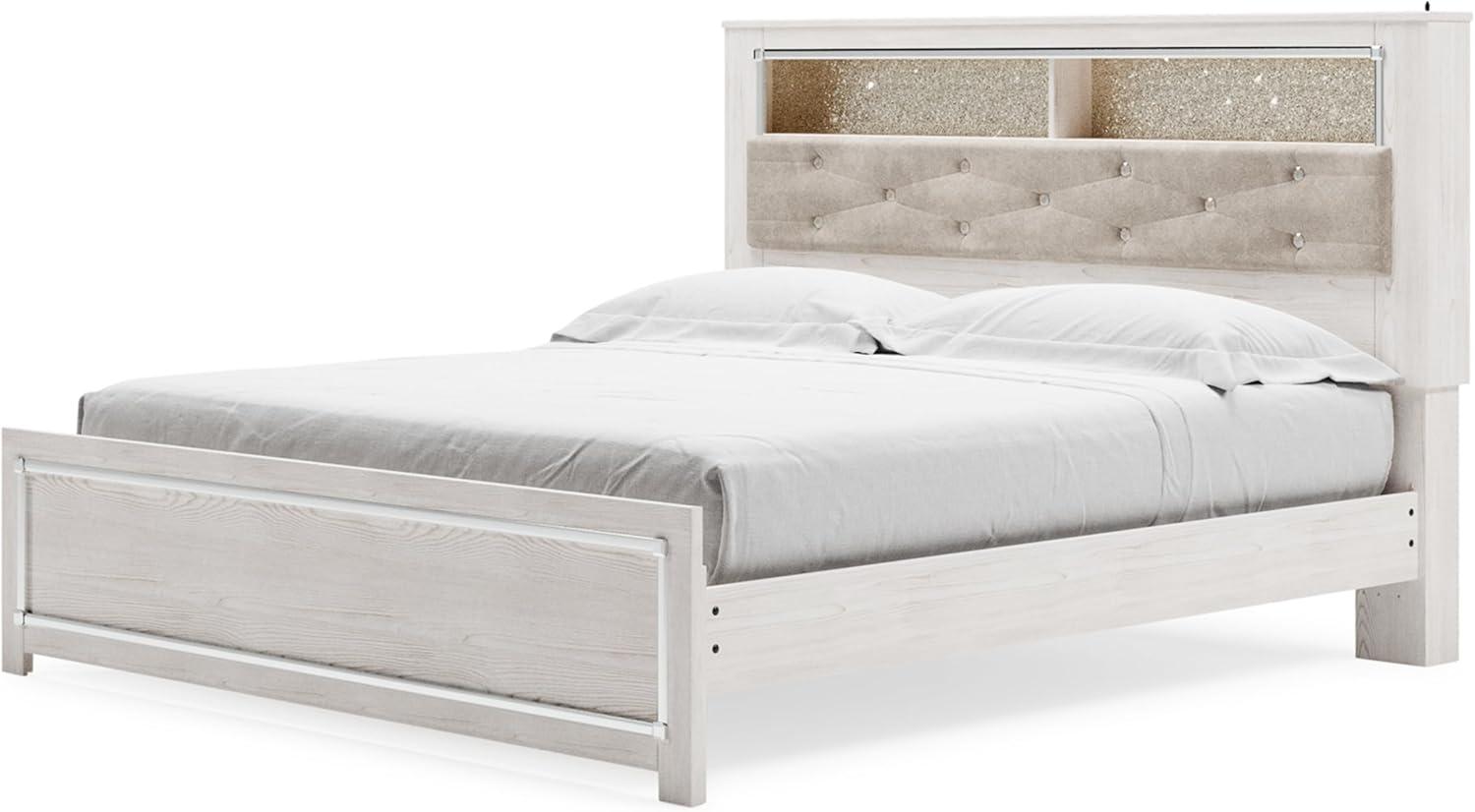 imageSignature Design by Ashley Altyra Modern King Tufted Panel Bookcase Bed Foundation or Box Spring Not Needed WhiteKing Panel Bookcase Bed with Roll Slats