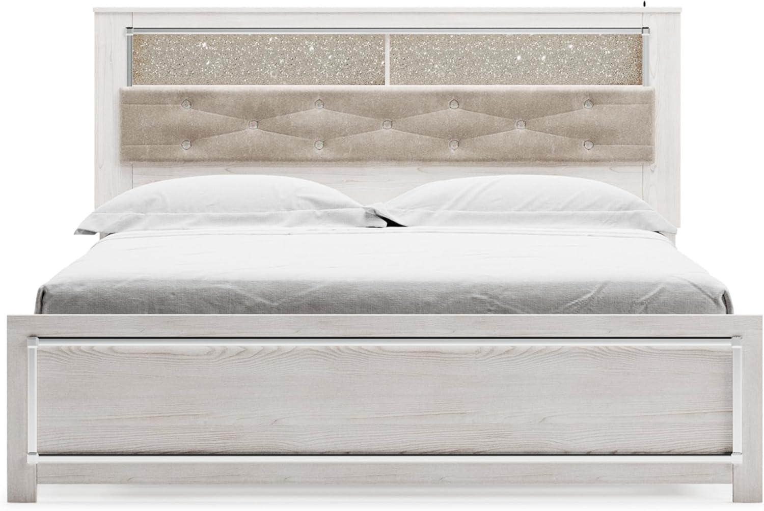 imageSignature Design by Ashley Altyra Modern King Tufted Panel Bookcase Bed Foundation or Box Spring Not Needed WhiteKing Panel Bookcase Bed with Roll Slats