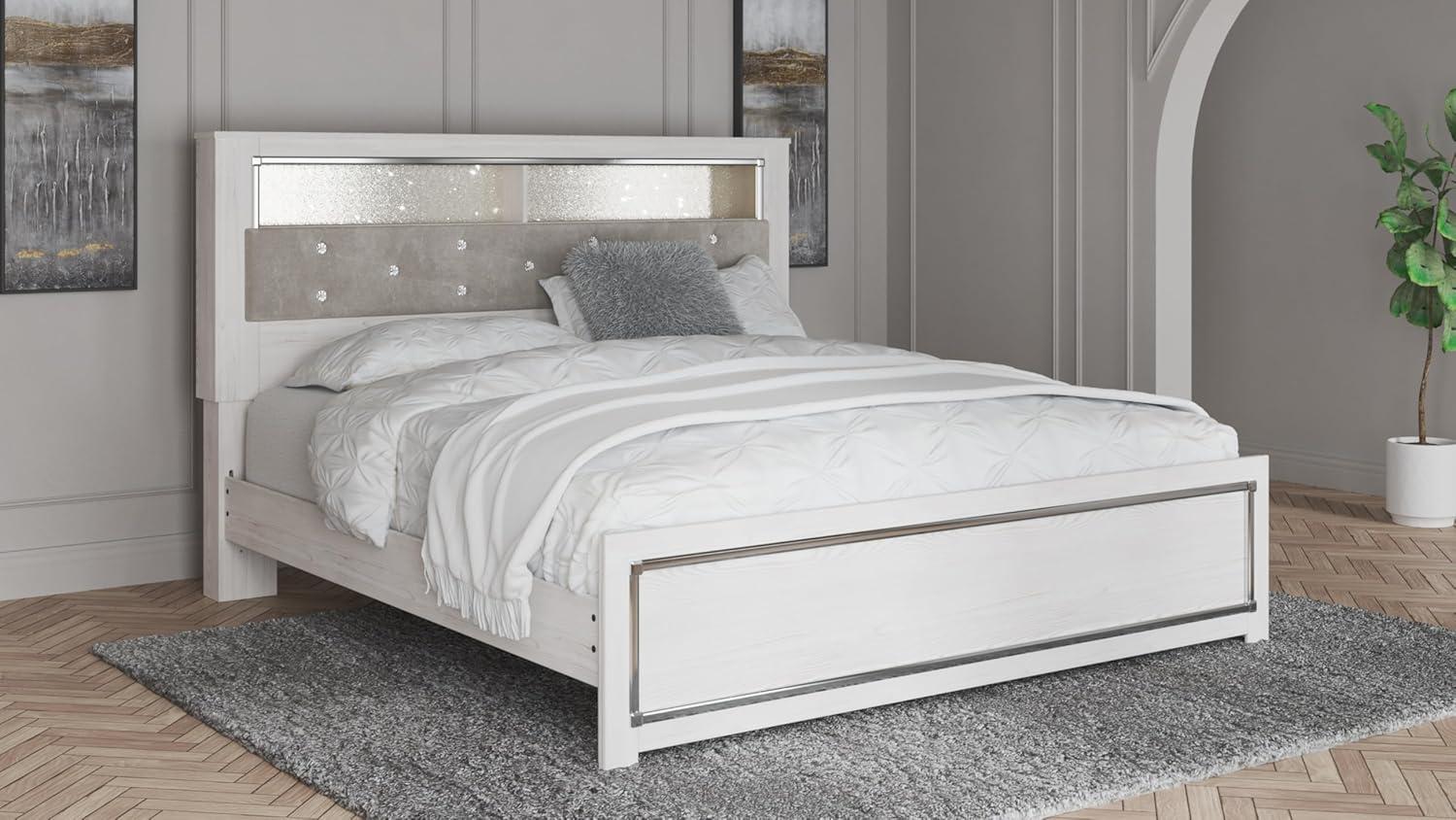 imageSignature Design by Ashley Altyra Modern King Tufted Panel Bookcase Bed Foundation or Box Spring Not Needed WhiteKing Panel Bookcase Bed with Roll Slats