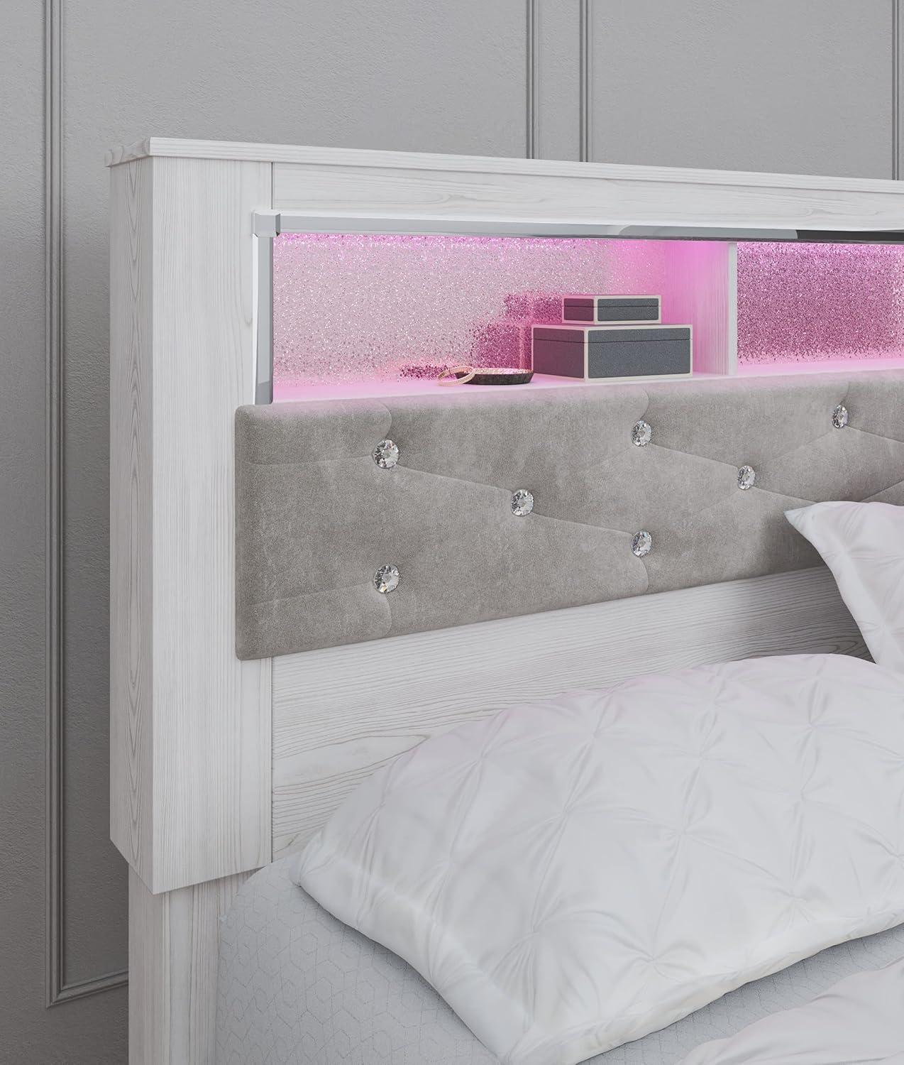 imageSignature Design by Ashley Altyra Modern King Tufted Panel Bookcase Bed Foundation or Box Spring Not Needed WhiteKing Panel Bookcase Bed with Roll Slats