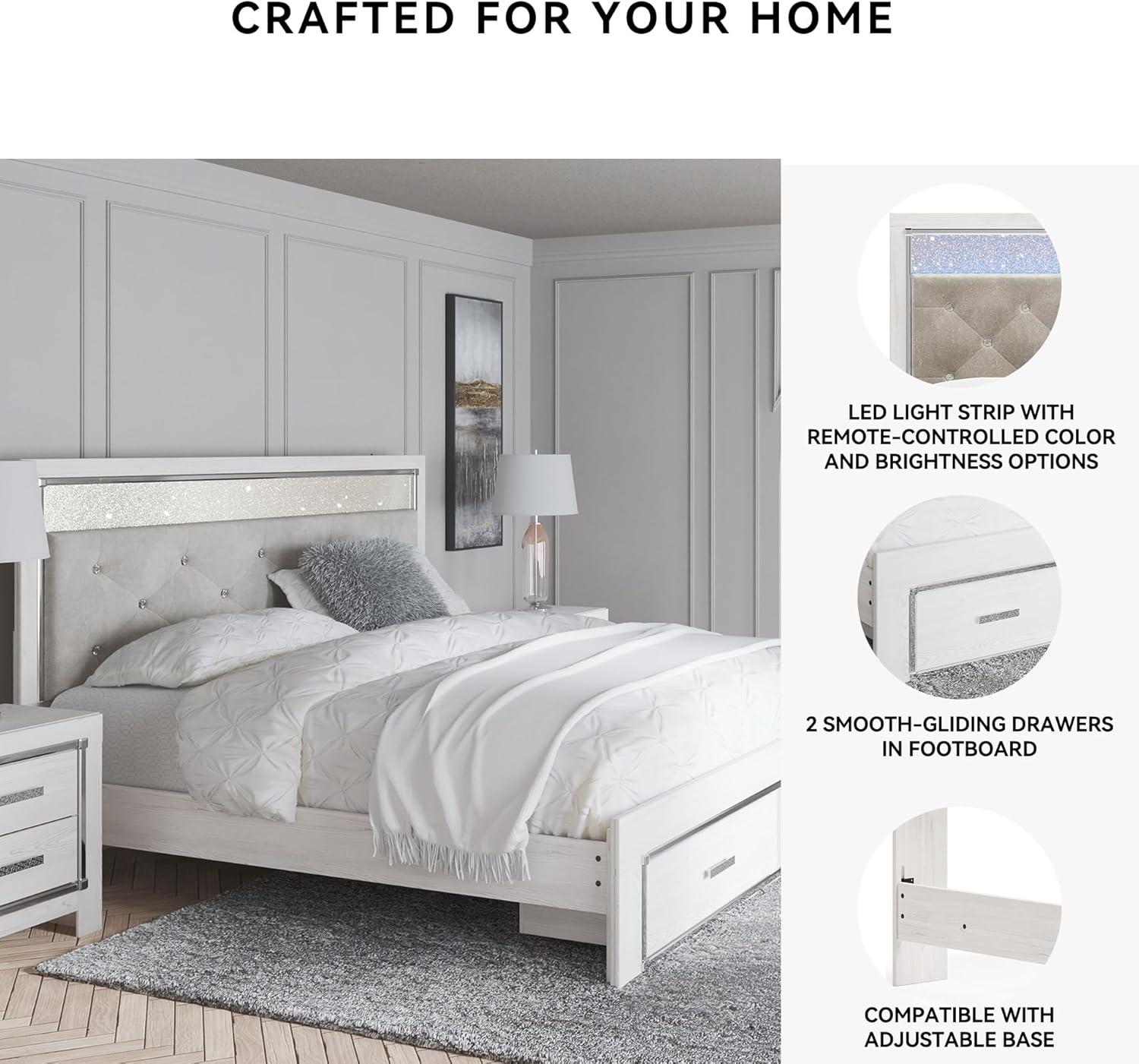 imageSignature Design by Ashley Altyra Modern King Tufted Panel Bookcase Bed Foundation or Box Spring Not Needed WhiteKing Panel Storage Bed