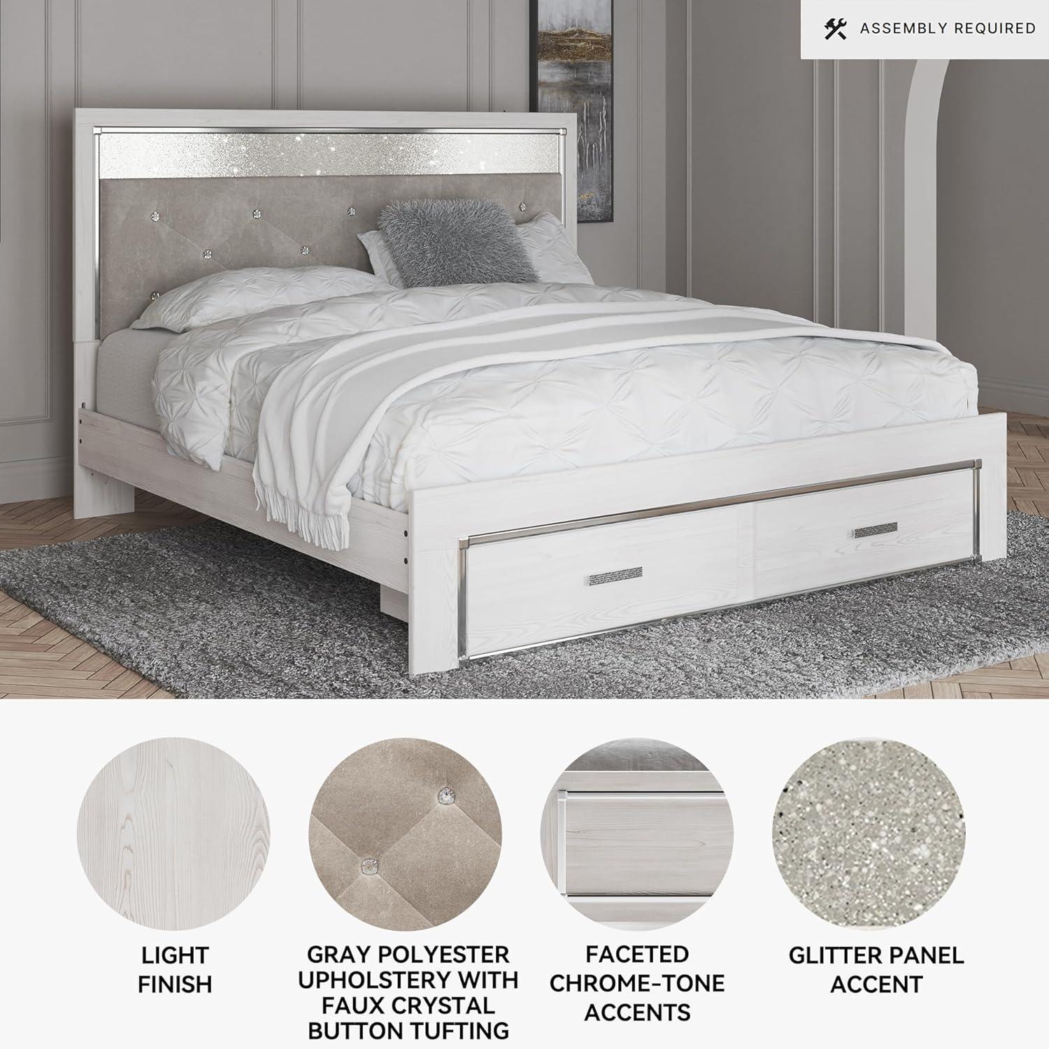 imageSignature Design by Ashley Altyra Modern King Tufted Panel Bookcase Bed Foundation or Box Spring Not Needed WhiteKing Panel Storage Bed