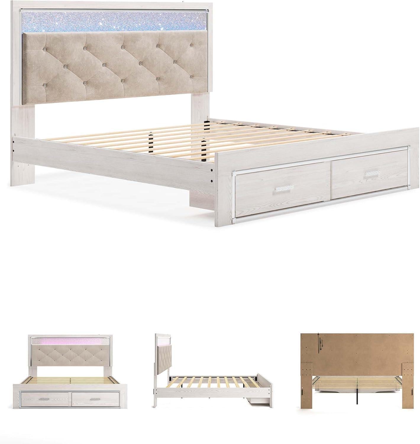 imageSignature Design by Ashley Altyra Modern King Tufted Panel Bookcase Bed Foundation or Box Spring Not Needed WhiteKing Panel Storage Bed