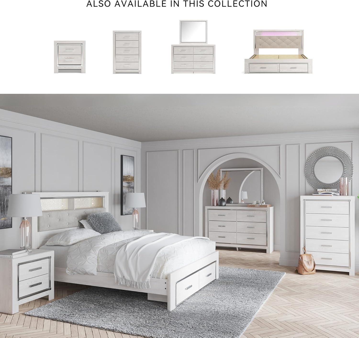 imageSignature Design by Ashley Altyra Modern King Tufted Panel Bookcase Bed Foundation or Box Spring Not Needed WhiteKing Panel Storage Bed