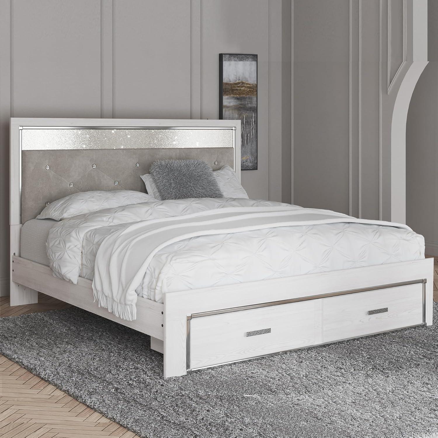 imageSignature Design by Ashley Altyra Modern King Tufted Panel Bookcase Bed Foundation or Box Spring Not Needed WhiteKing Panel Storage Bed
