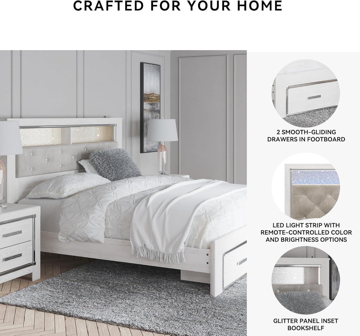 imageSignature Design by Ashley Altyra Modern King Tufted Panel Bookcase Bed Foundation or Box Spring Not Needed WhiteQueen Bookcase Bed with Storage