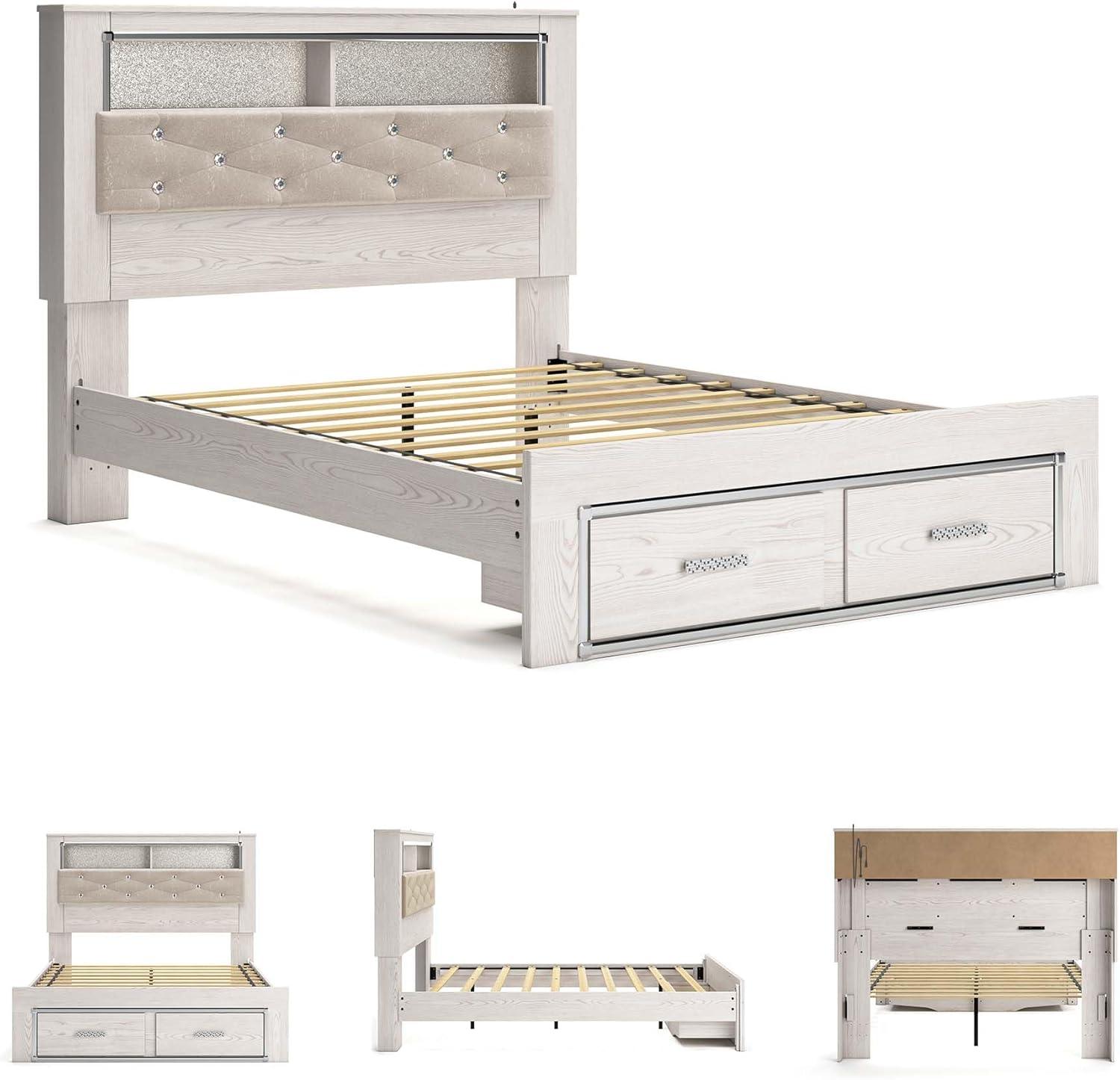 imageSignature Design by Ashley Altyra Modern King Tufted Panel Bookcase Bed Foundation or Box Spring Not Needed WhiteQueen Bookcase Bed with Storage