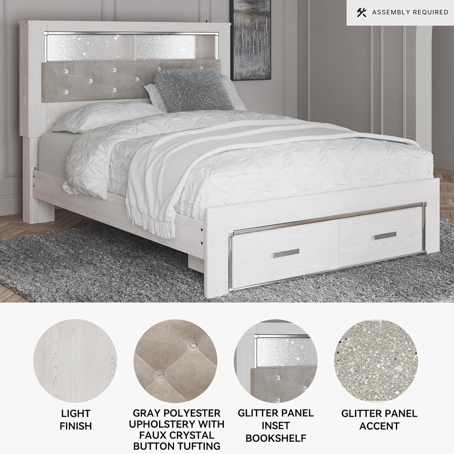 imageSignature Design by Ashley Altyra Modern King Tufted Panel Bookcase Bed Foundation or Box Spring Not Needed WhiteQueen Bookcase Bed with Storage