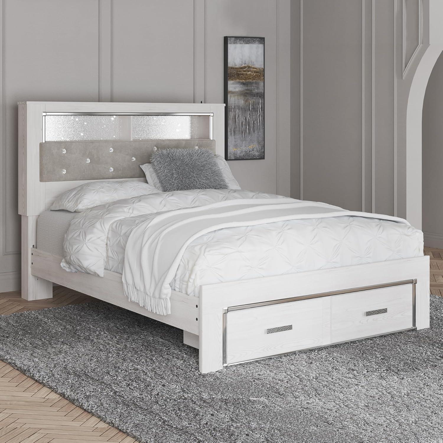 imageSignature Design by Ashley Altyra Modern King Tufted Panel Bookcase Bed Foundation or Box Spring Not Needed WhiteQueen Bookcase Bed with Storage