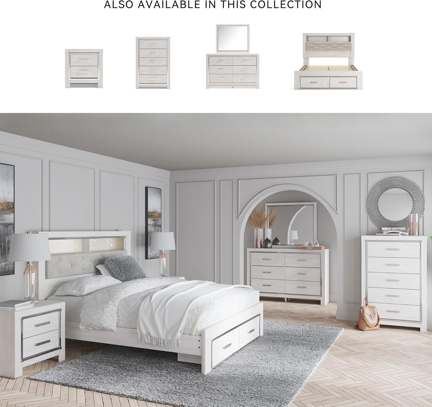 imageSignature Design by Ashley Altyra Modern King Tufted Panel Bookcase Bed Foundation or Box Spring Not Needed WhiteQueen Bookcase Bed with Storage