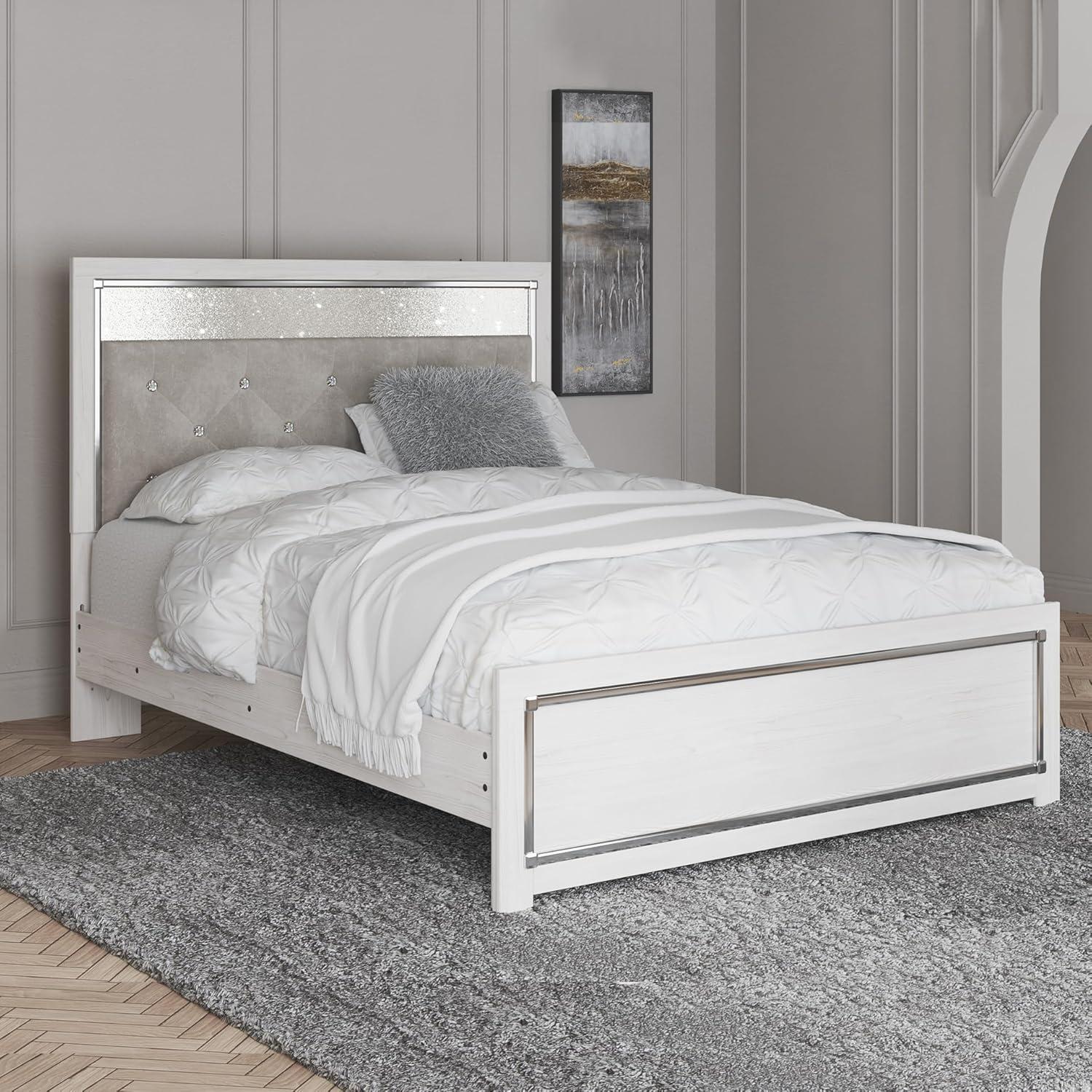 imageSignature Design by Ashley Altyra Modern King Tufted Panel Bookcase Bed Foundation or Box Spring Not Needed WhiteQueen Panel Bed